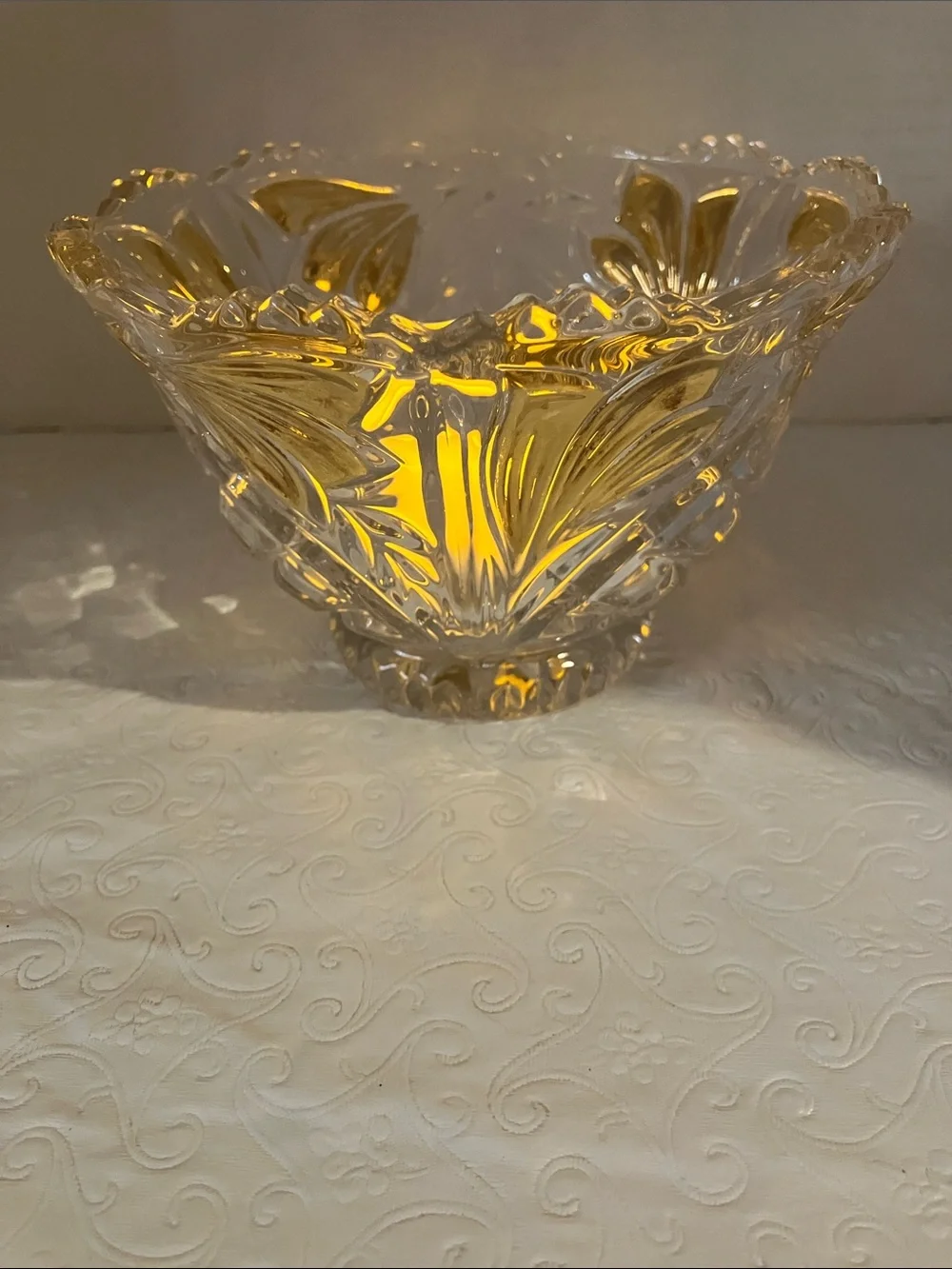 Clear Cut Glass Decorative Bowl with Gold Accents